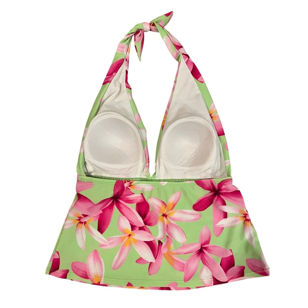 Sessa Green Pink Floral Halter Tankini Swim‎ Top Padded Size 8 Tropical Hawaiian - Picture 4 of 9
